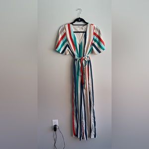 Gianni Bini. Multi color striped long romper. Flowy. Worn once. Has belt. Size S